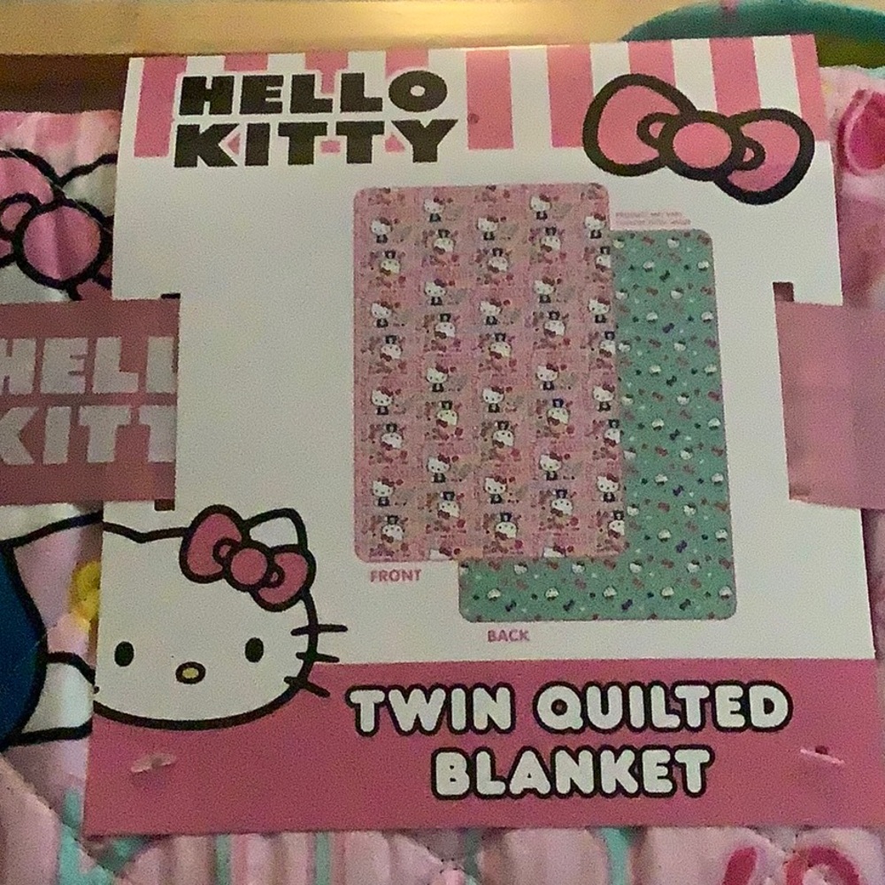 Hello Kitty Pink and Teal TWIN Quilted Blanket